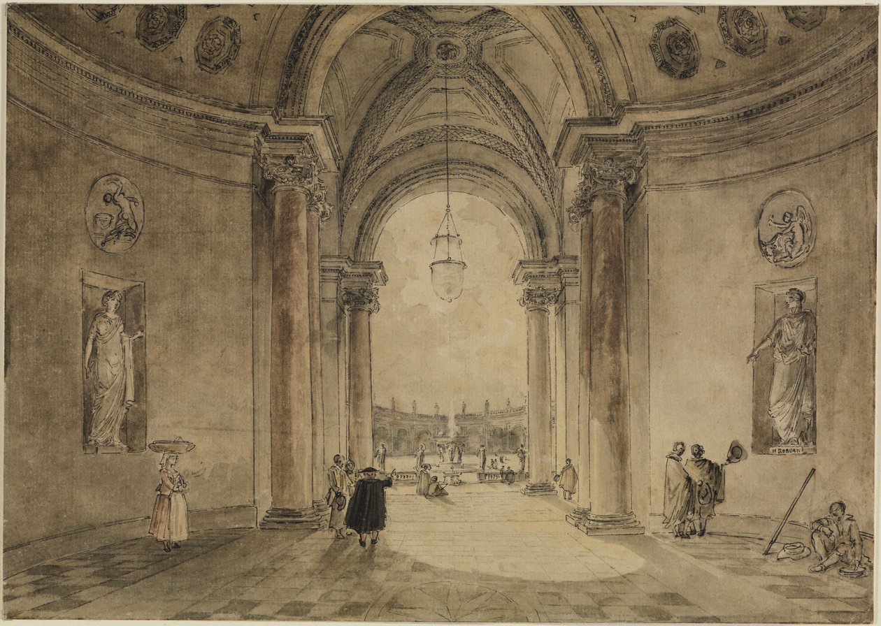 Vista através do átrio do casino para o parterre do jardim da Villa Albani de Hubert Robert