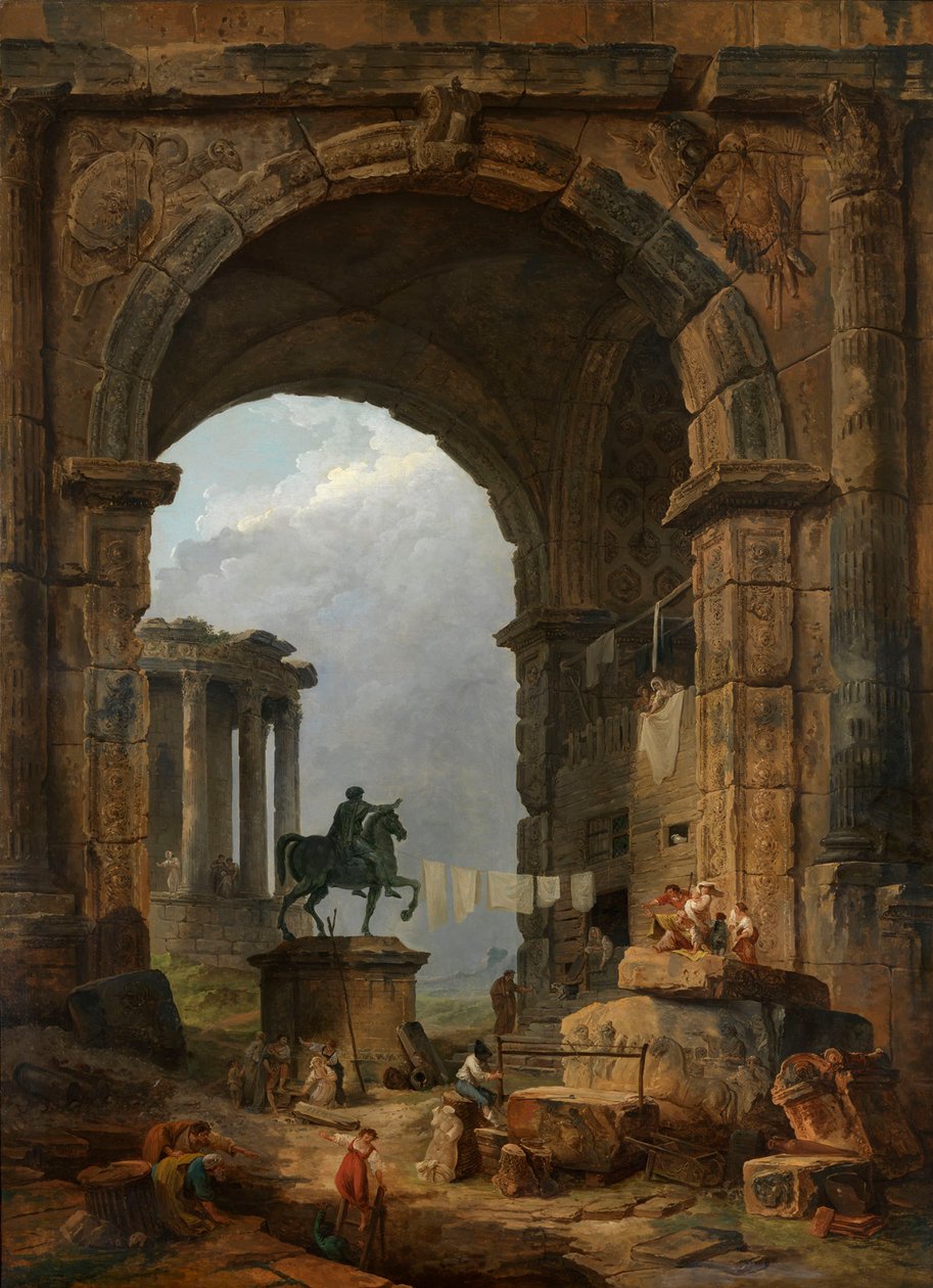 Caprice antiguidade com a estátua de Marco Aurélio. de Hubert Robert