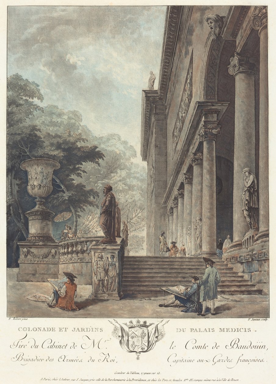 Colunata e Jardins do Palácio dos Médici (Colonnade and Gardens of the Medici Palace) de Hubert Robert