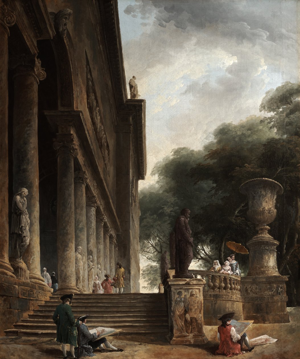 Colunata e jardins da Villa Mancini de Hubert Robert