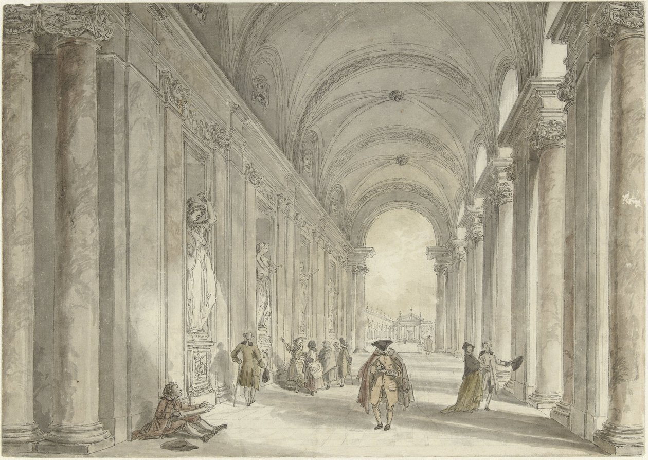 Colunata do Casino da Villa Albani, em Roma Vista na colunata em frente ao cassino da Villa Albani em Roma de Hubert Robert
