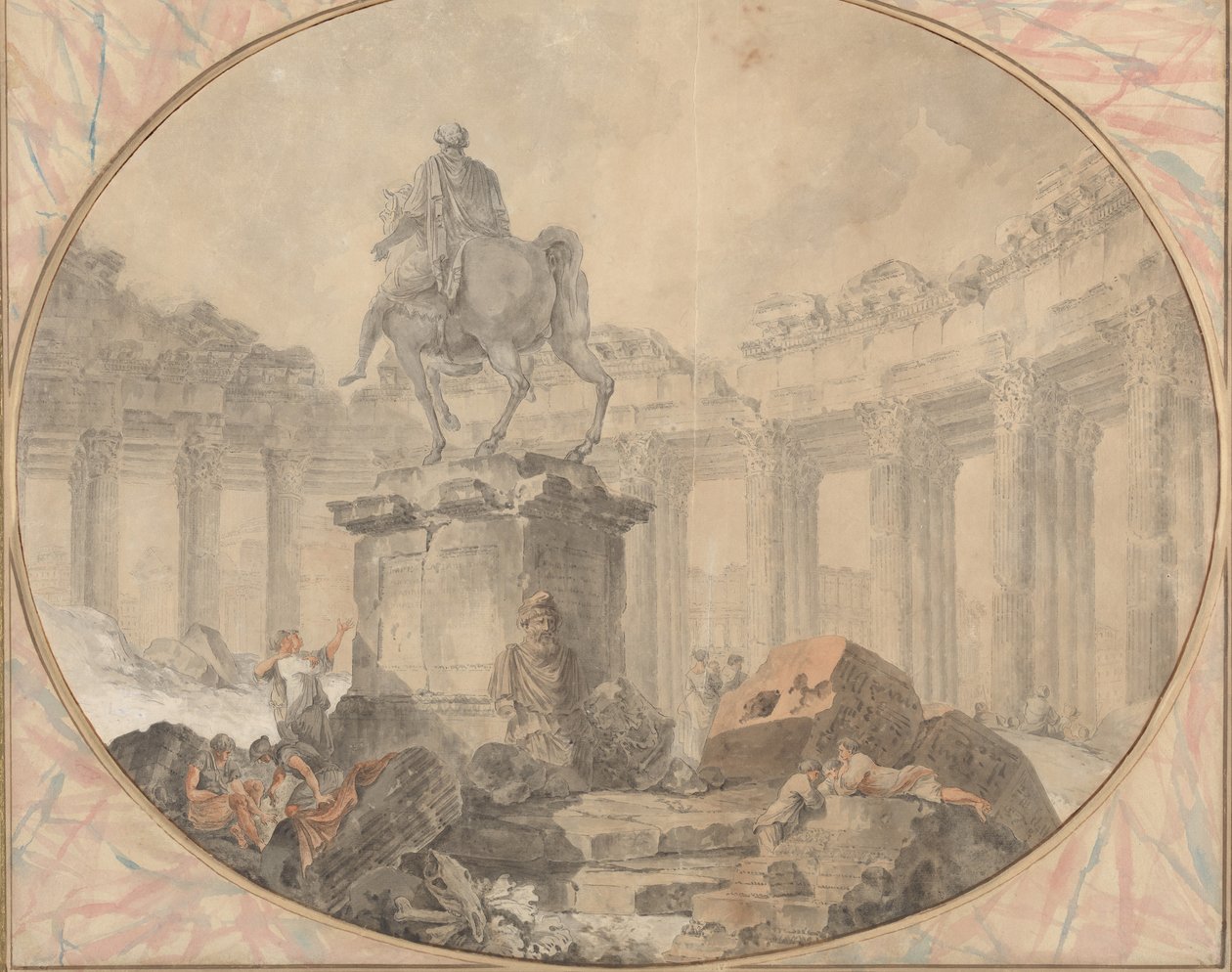 Estátua equestre de Marco Aurélio, 1757. de Hubert Robert