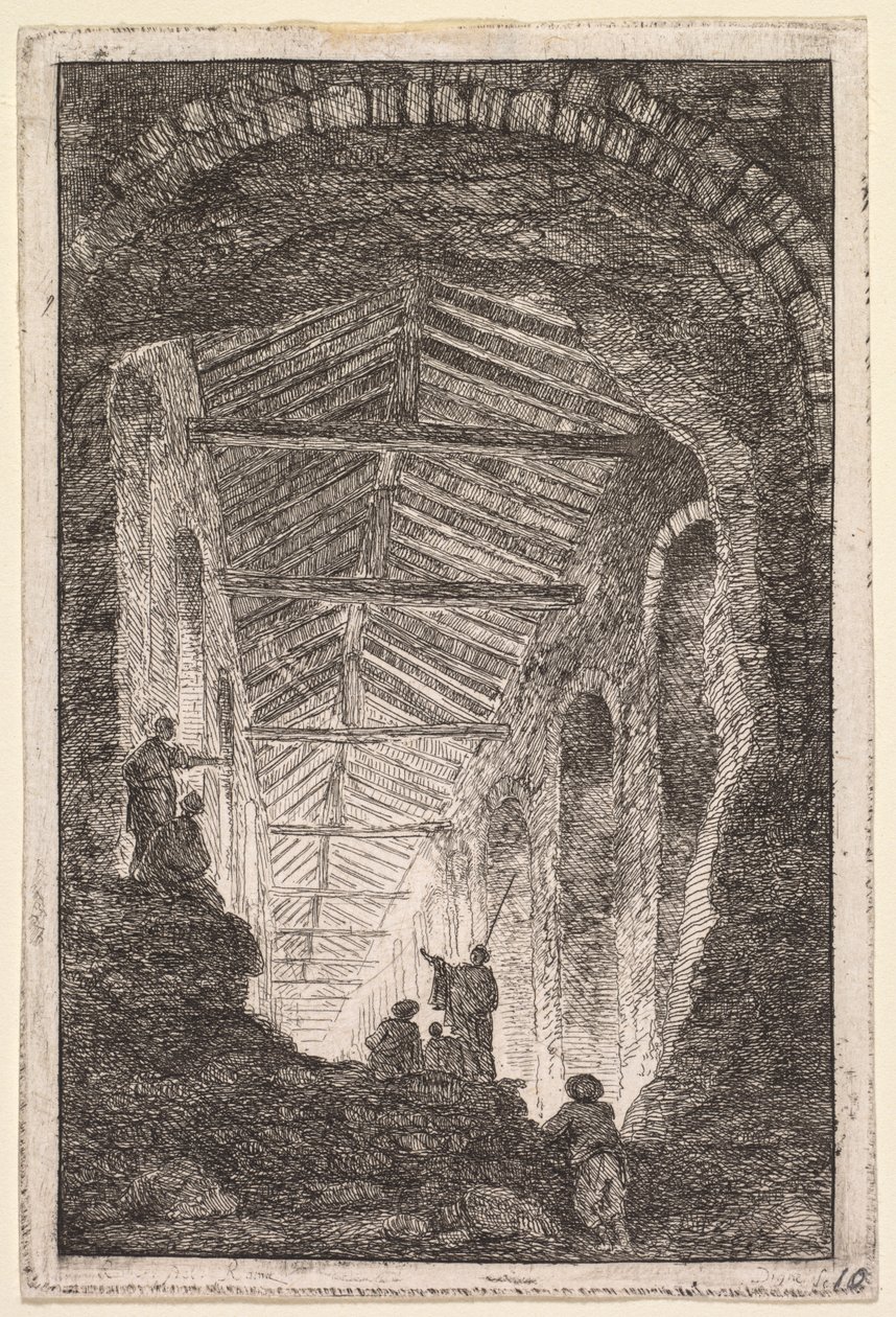 Noites em Roma: The Antique Gallery, 1763-1764. de Hubert Robert