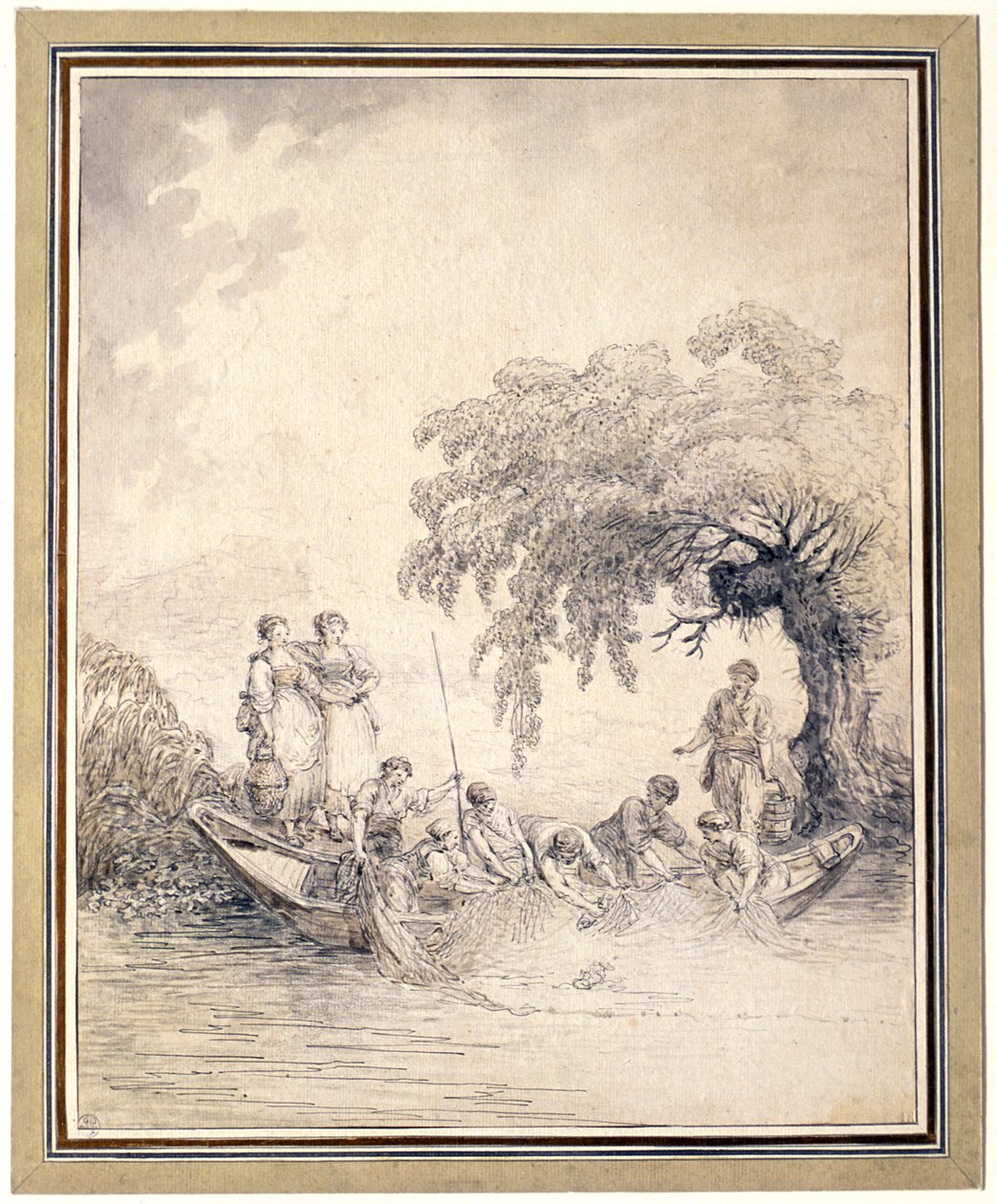 Pescadores a puxar a rede de Hubert Robert