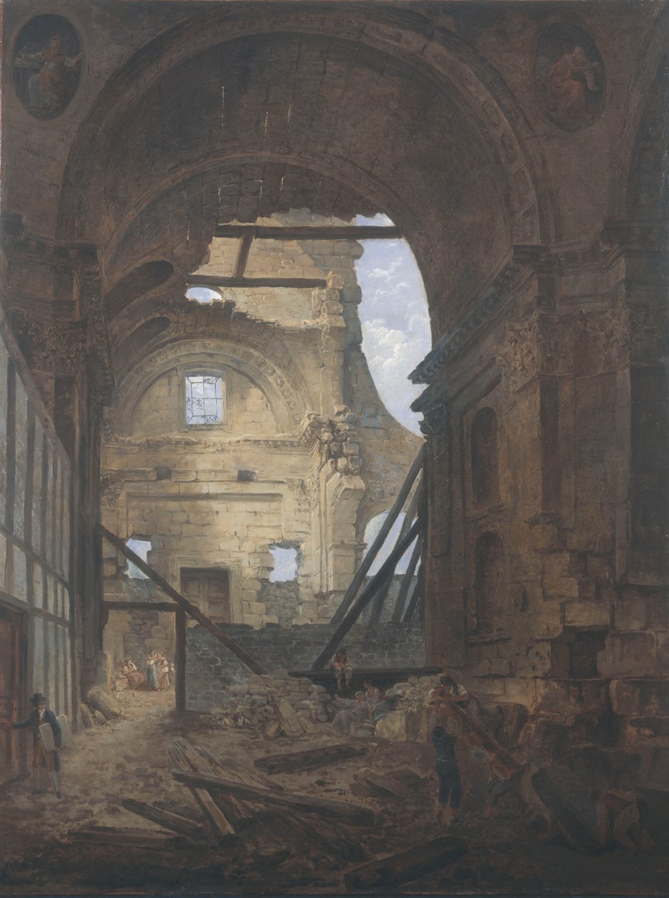 Francês: La chapelle de la Sorbonne avec la voûte de la nef effondrée Igreja da Sorbonne em ruínas de Hubert Robert