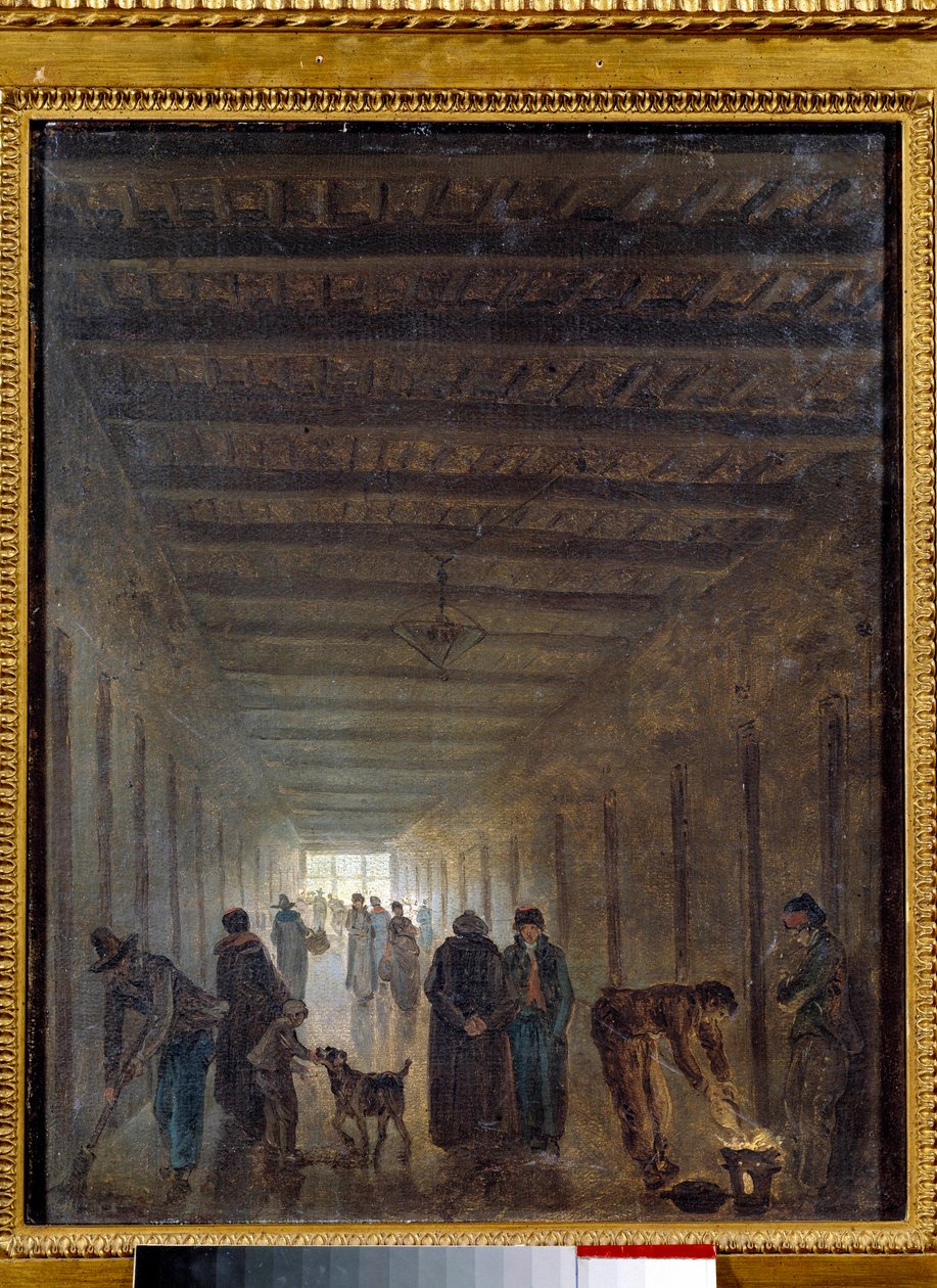 Revolução Francesa: "Les corridors de la prison Saint Lazare en 1793" Pintura de Hubert Robert (1733-1808) 1793 Sol. 0,4x0,32 m. Paris, Musee Carnavalet de Hubert Robert