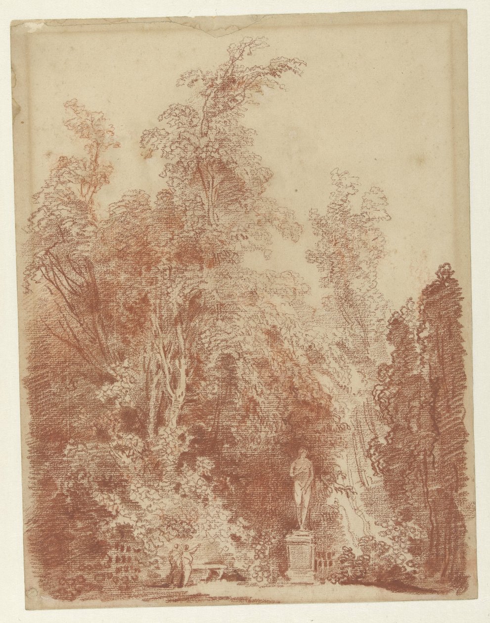 Rosto em um parque com uma estátua de Vênus de Hubert Robert
