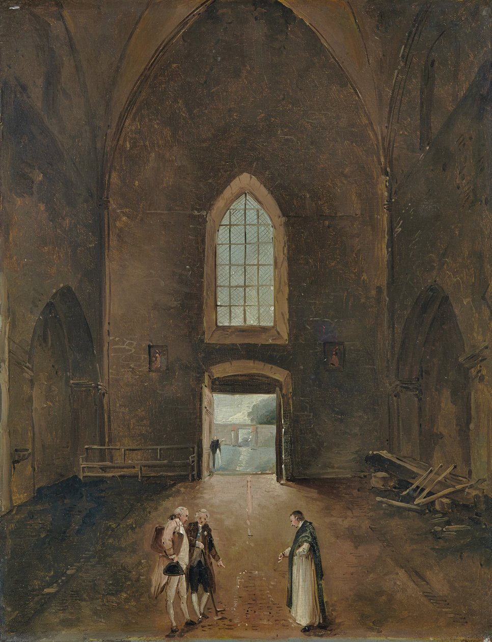 Hubert Robert e um amador visitam um túmulo em uma igreja de Hubert Robert