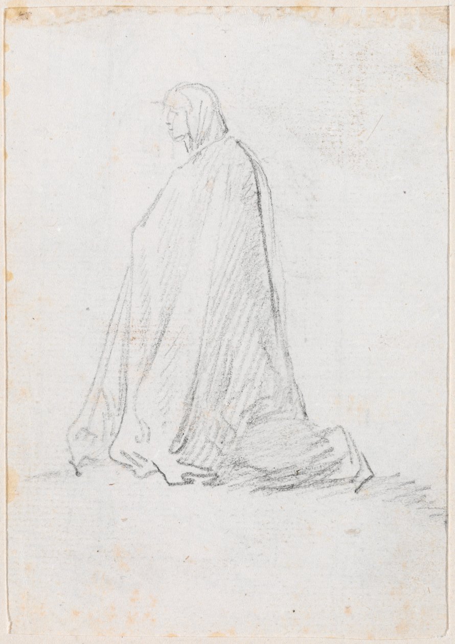 Figura ajoelhada em um manto com capuz [verso] de Hubert Robert