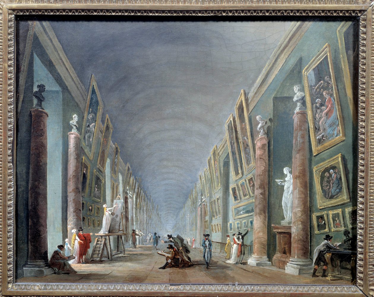 La grande galerie du Louvre entre 1801 e 1805 Pintura de Hubert Robert (1733-1808) Sol. 0,37 x 0,46 Musee du Louvre, Paris - O Grande Salão do Louvre entre 1801 e 1805. Pintura de Hubert Robert (1733-1808), 0,37 x 0,46. Museu do Louvre de Paris de Hubert Robert