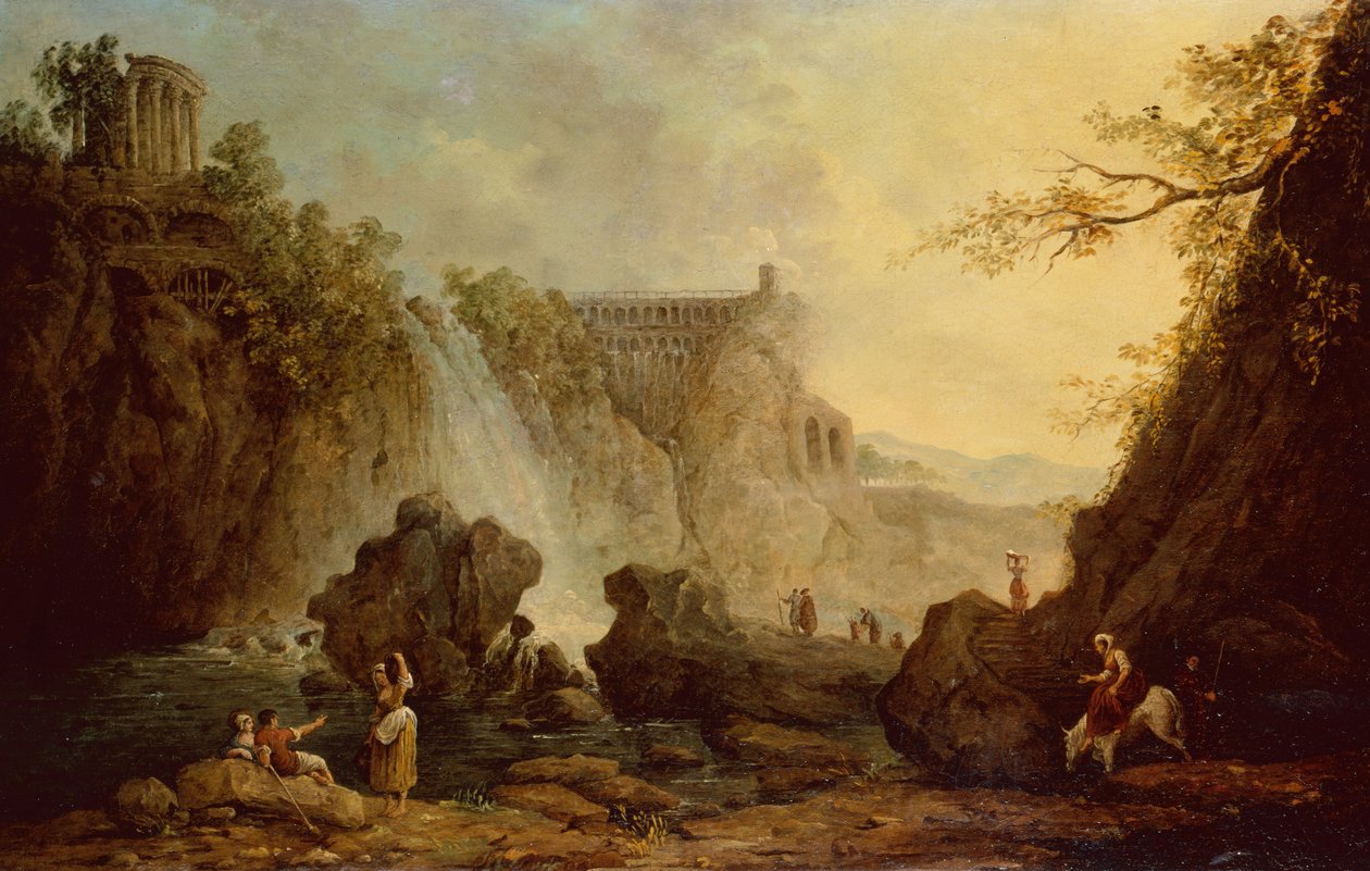 Paisagem com Cachoeira (óleo sobre tela) de Hubert Robert
