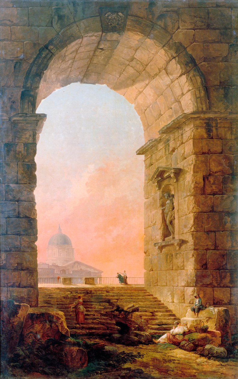 Paisagem com um arco e a Basílica de São Pedro em Roma