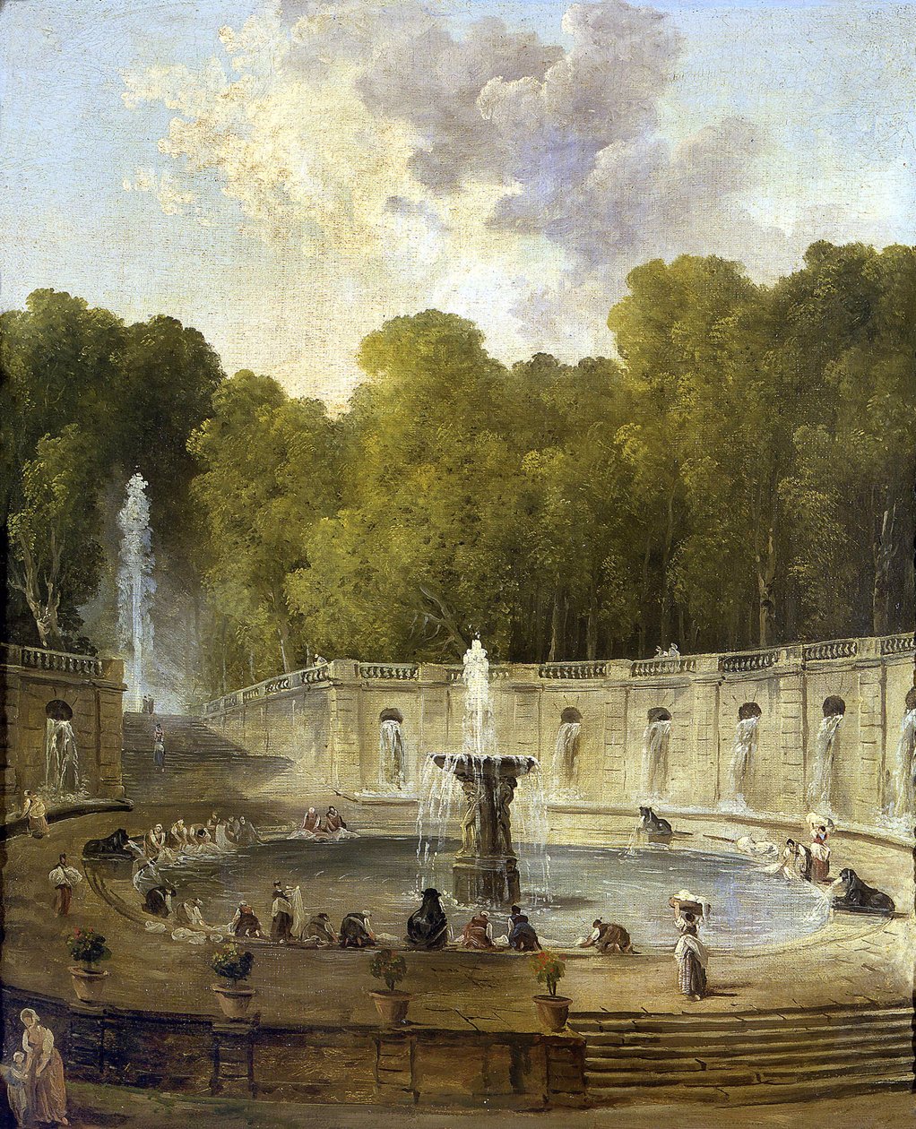 Lavandieres dans un parc - Washerwomen in a park - Pintura de Hubert Robert (1733-1808) - ca 1775 - Óleo sobre tela - 56x45,5 - Petit Palais, Musee des Beaux-Arts de la Ville de Paris de Hubert Robert