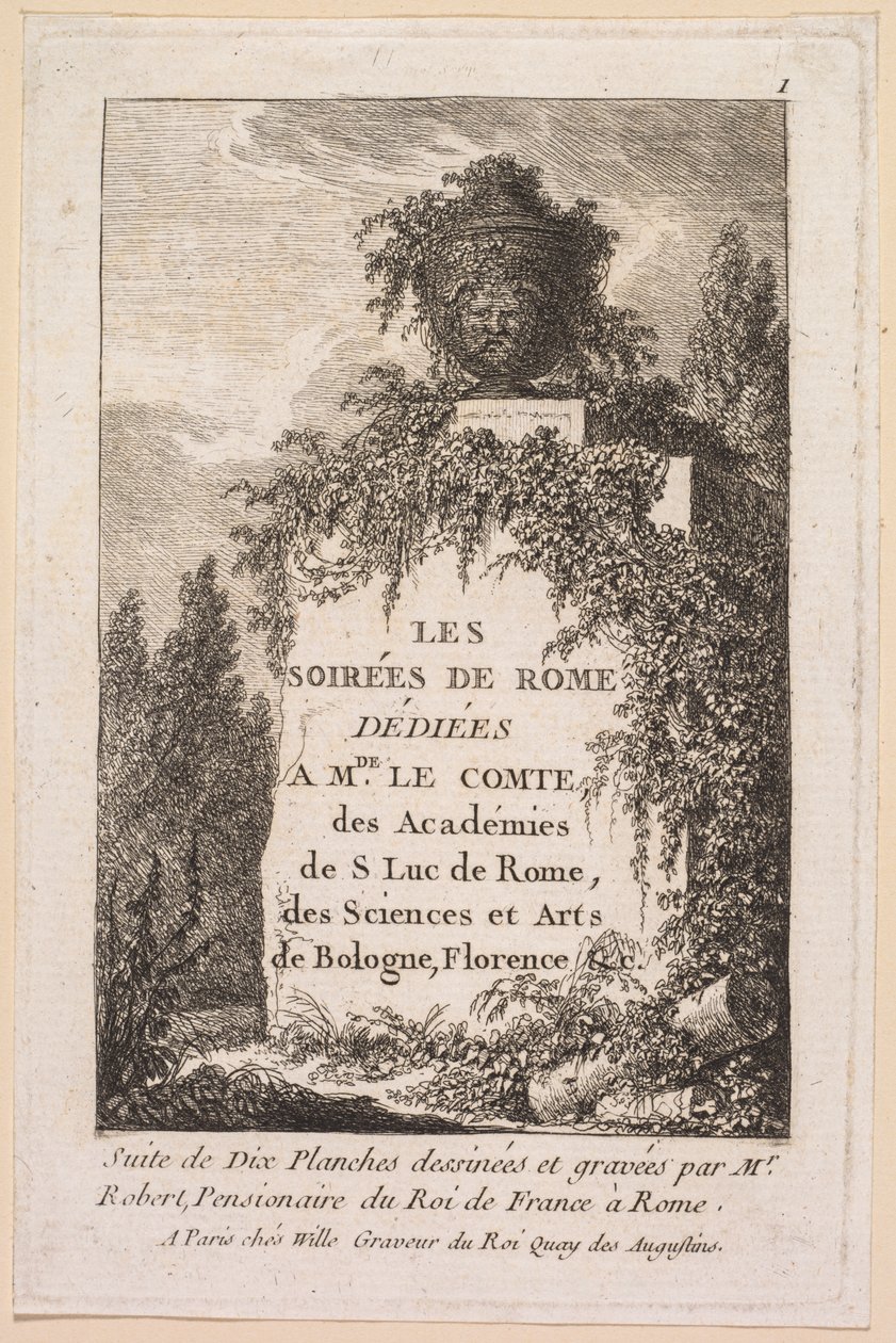Noites em Roma: página de título de Hubert Robert