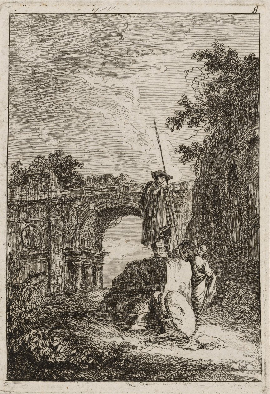 Placa Oito das Noites em Roma, 1763-64 de Hubert Robert