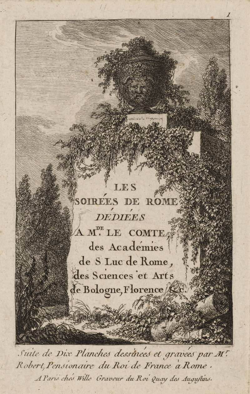Placa Um das Noites em Roma de Hubert Robert