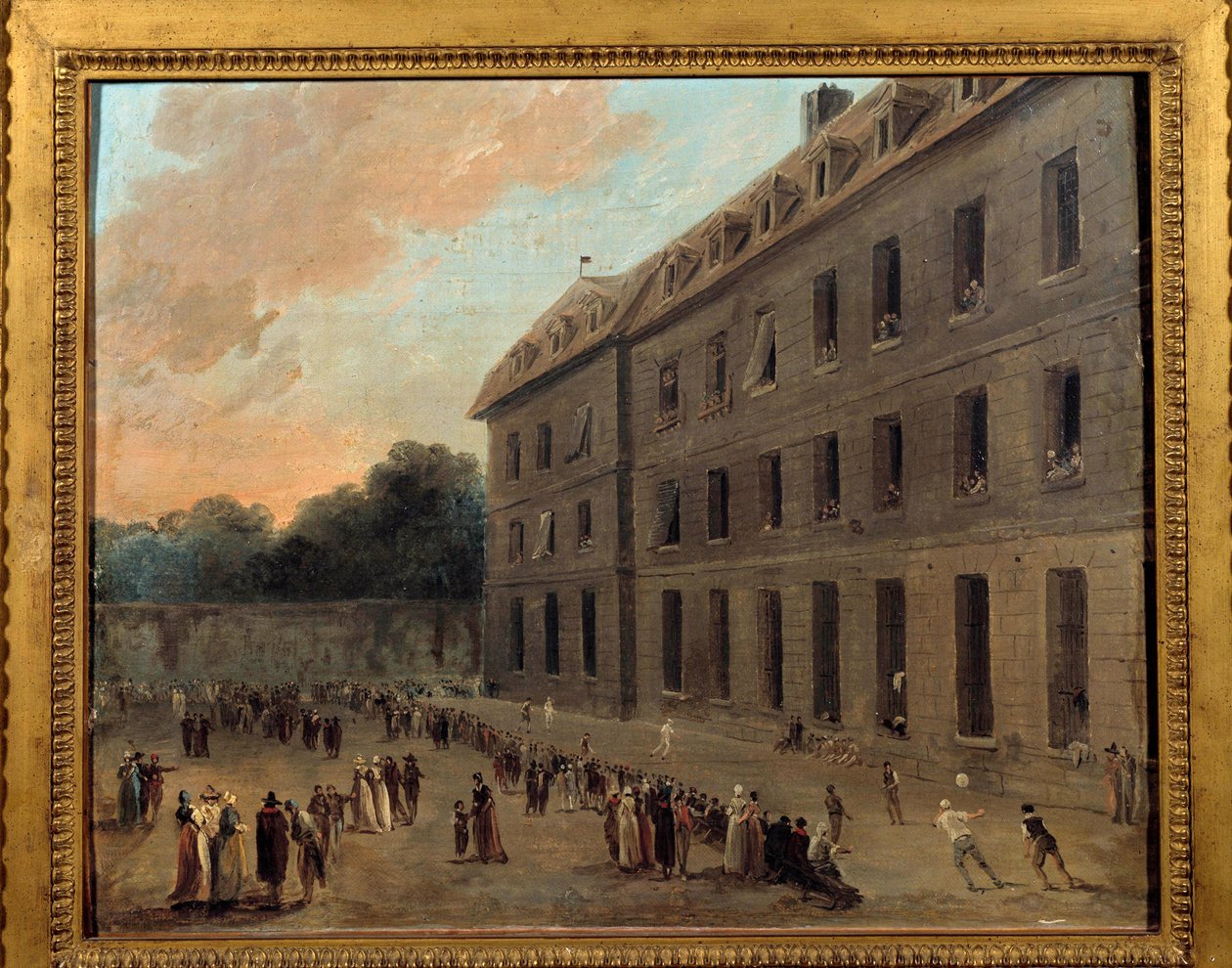 Recreação de prisioneiros em Saint Lazare: a parte do balão Pintura de Hubert Robert (1733-1808) 1794 Sol. 0,33x0,41 m Paris, Musee Carnavalet de Hubert Robert
