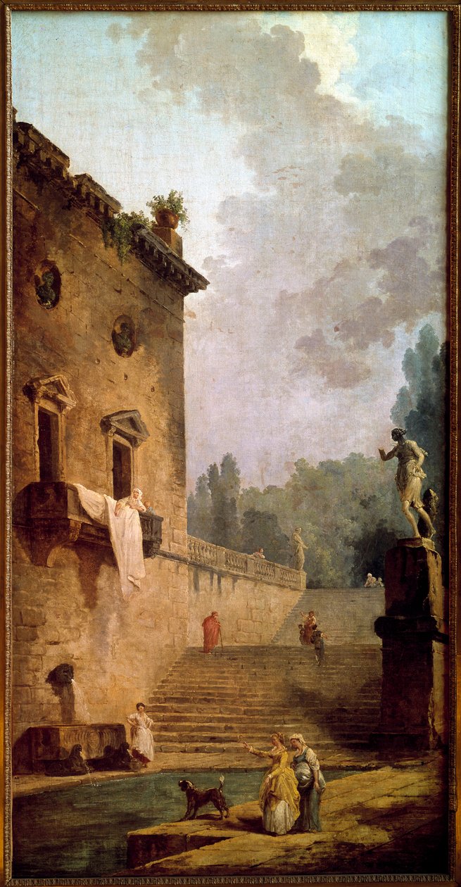 Ruínas de um pórtico com pintura de casa de banho por Hubert Robert (1733-1808) Musee du chateau de Maisons Laffitte (Maisons-Laffitte) do século XVIII de Hubert Robert