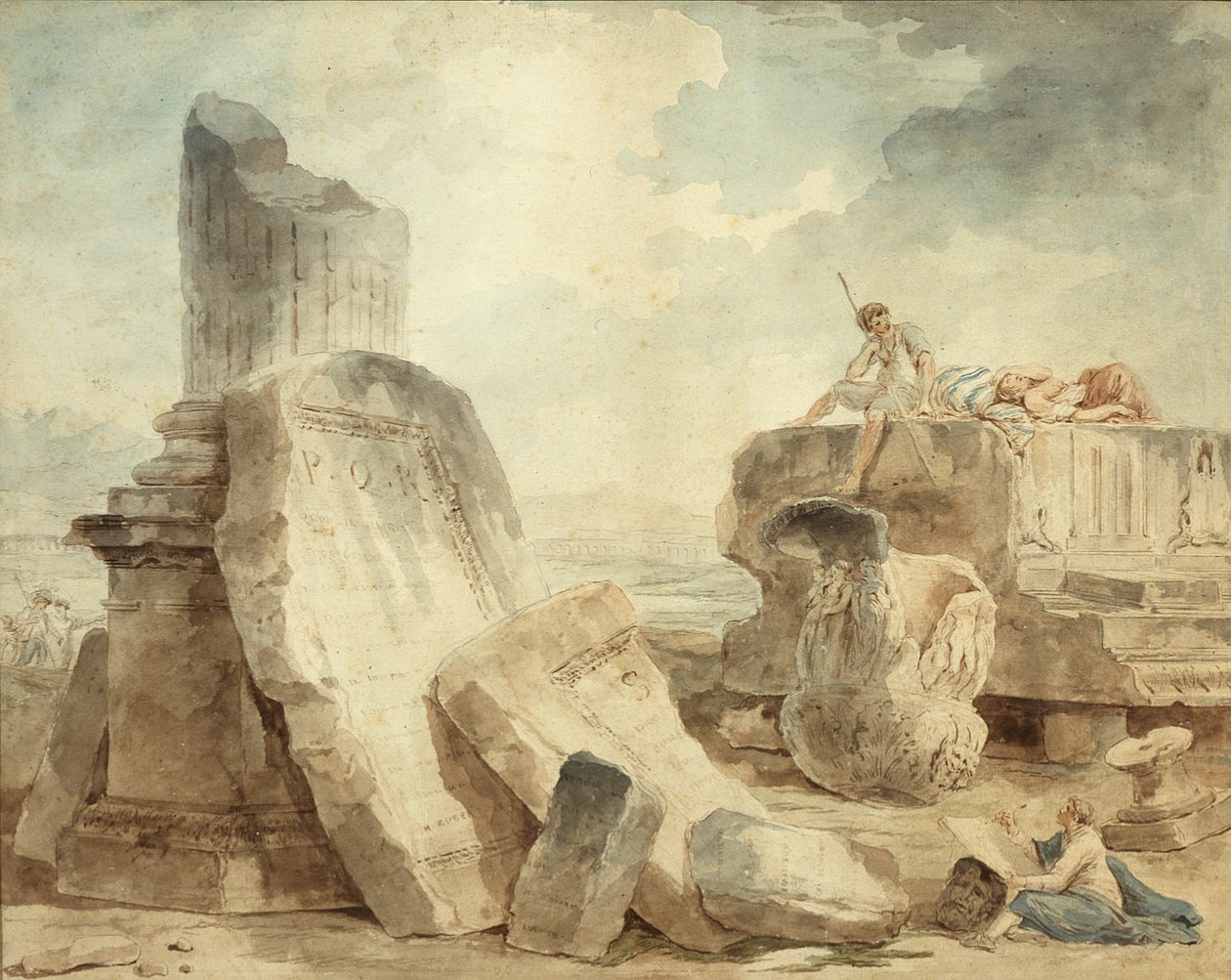 Ruínas com figuras de Hubert Robert