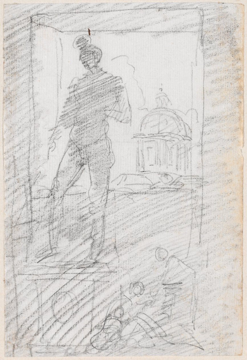 Estátua de um nu diante de uma janela de Hubert Robert