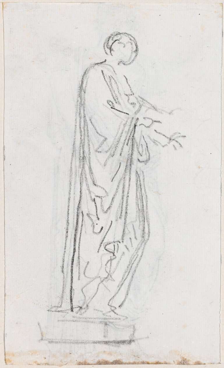 Estátua de uma Mulher Romana (Divindade Feminina?) Vista de Lado [verso] de Hubert Robert