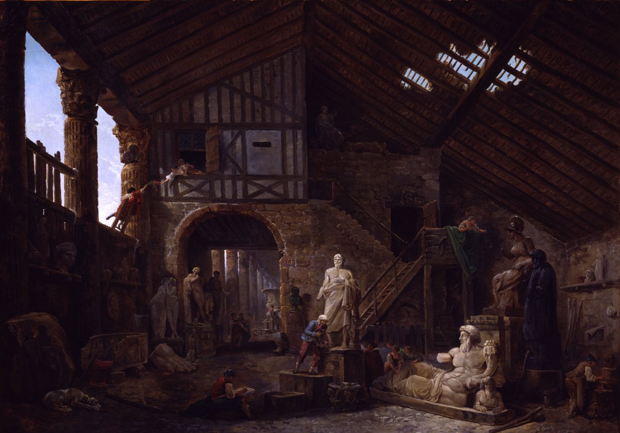 Ateliê de um restaurador de antiguidades em Roma de Hubert Robert