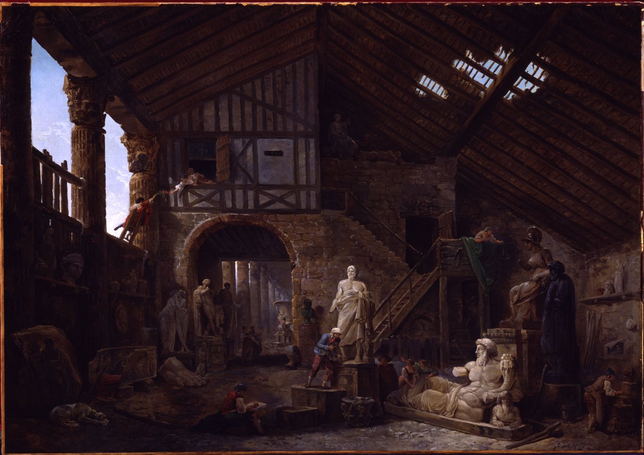 Ateliê de um restaurador de antiguidades em Roma de Hubert Robert
