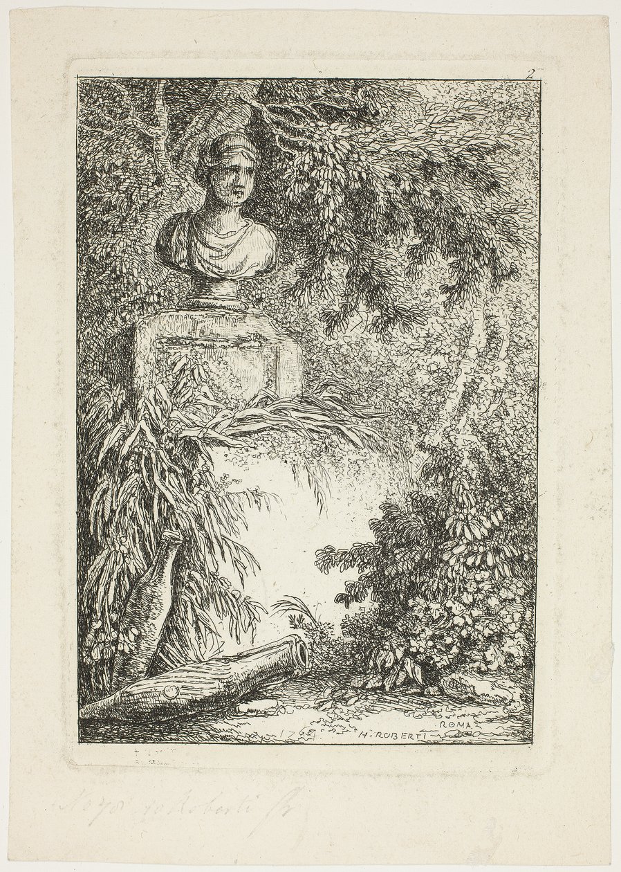 O busto, prato dois de Noites em Roma de Hubert Robert