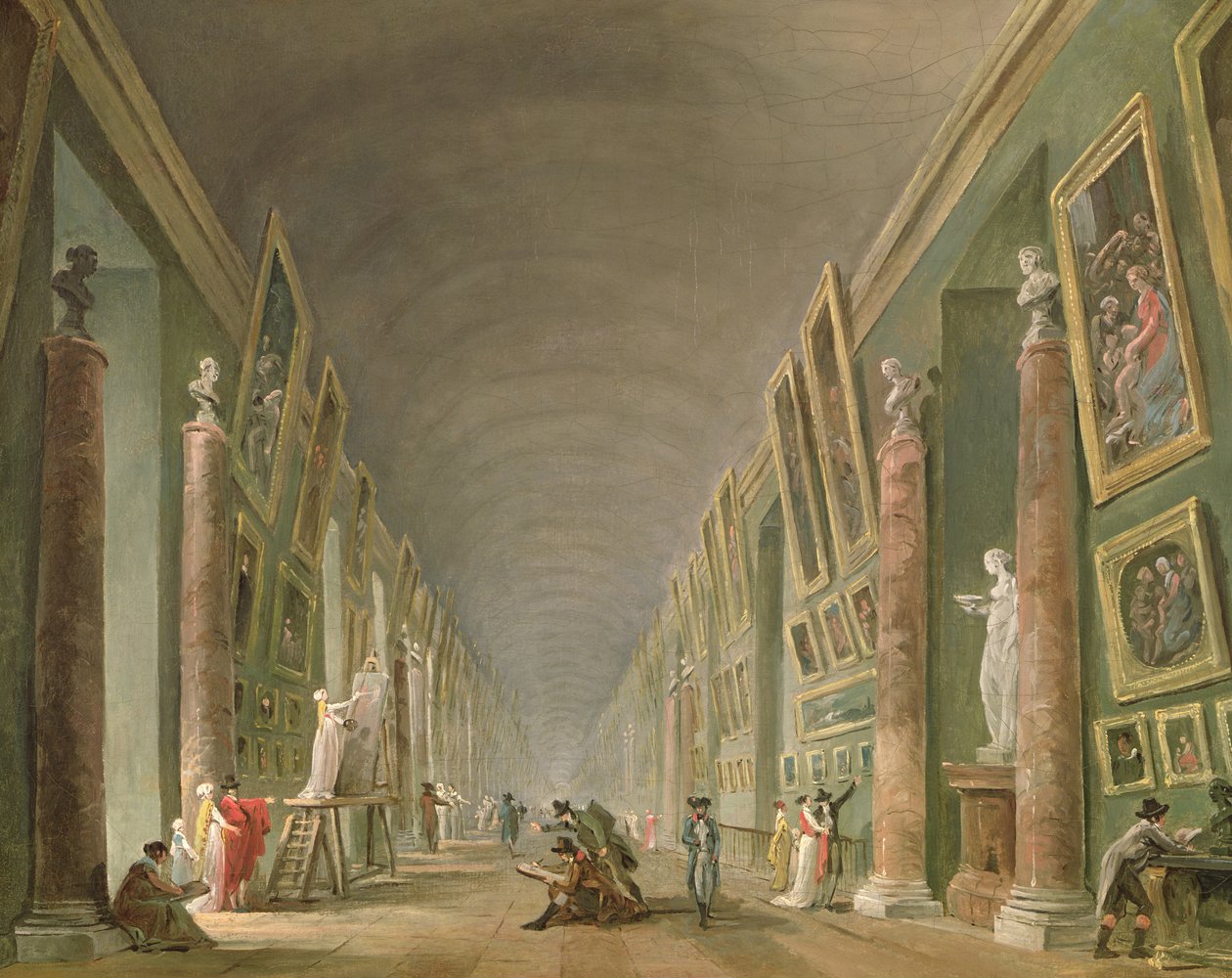 A Grande Galeria do Louvre entre 1801 e 1805 (óleo sobre tela) de Hubert Robert