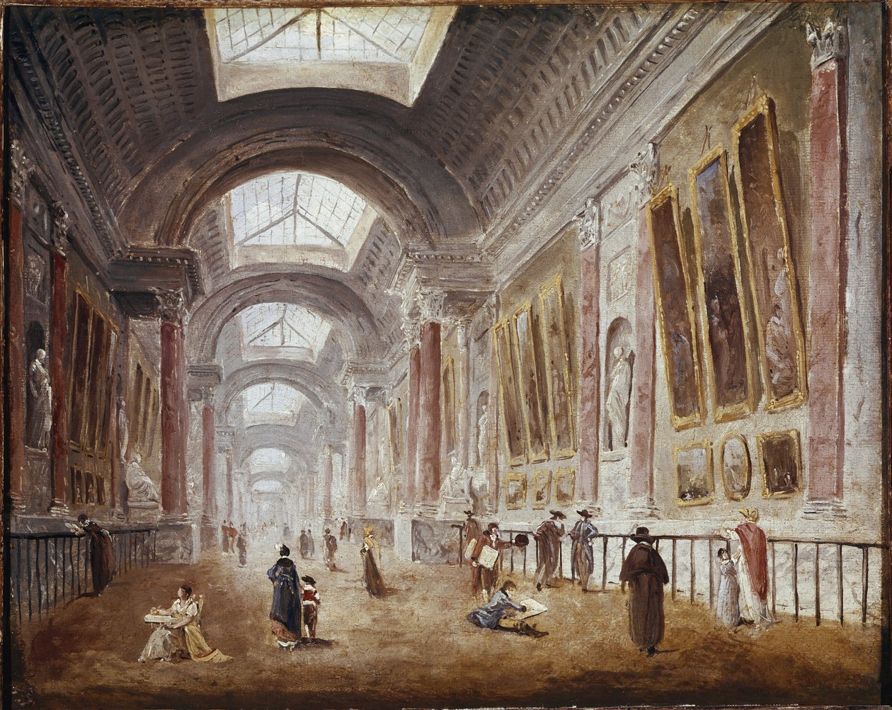 A Grande Galeria do Louvre (óleo sobre tela, cerca de 1798) de Hubert Robert