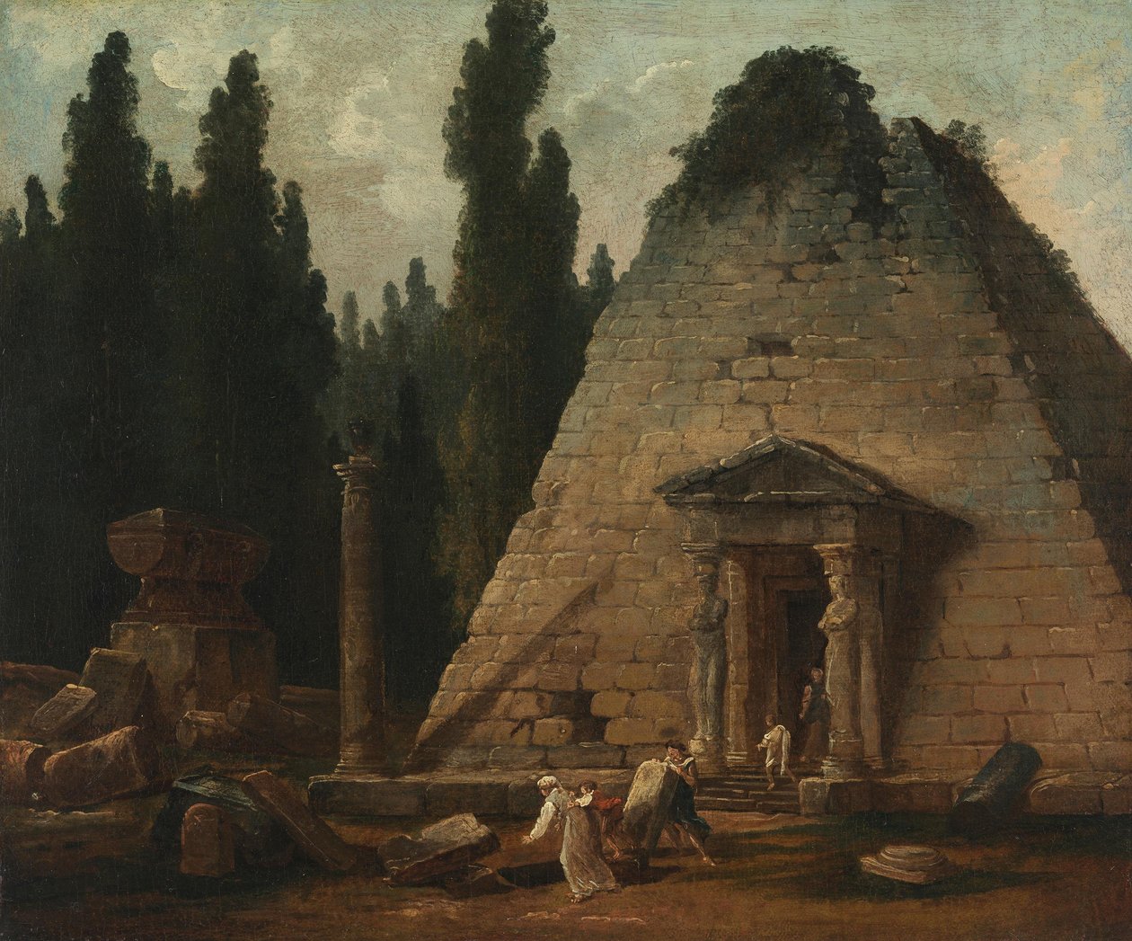 A pirâmide nos Jardins de Mauperthuis de Hubert Robert