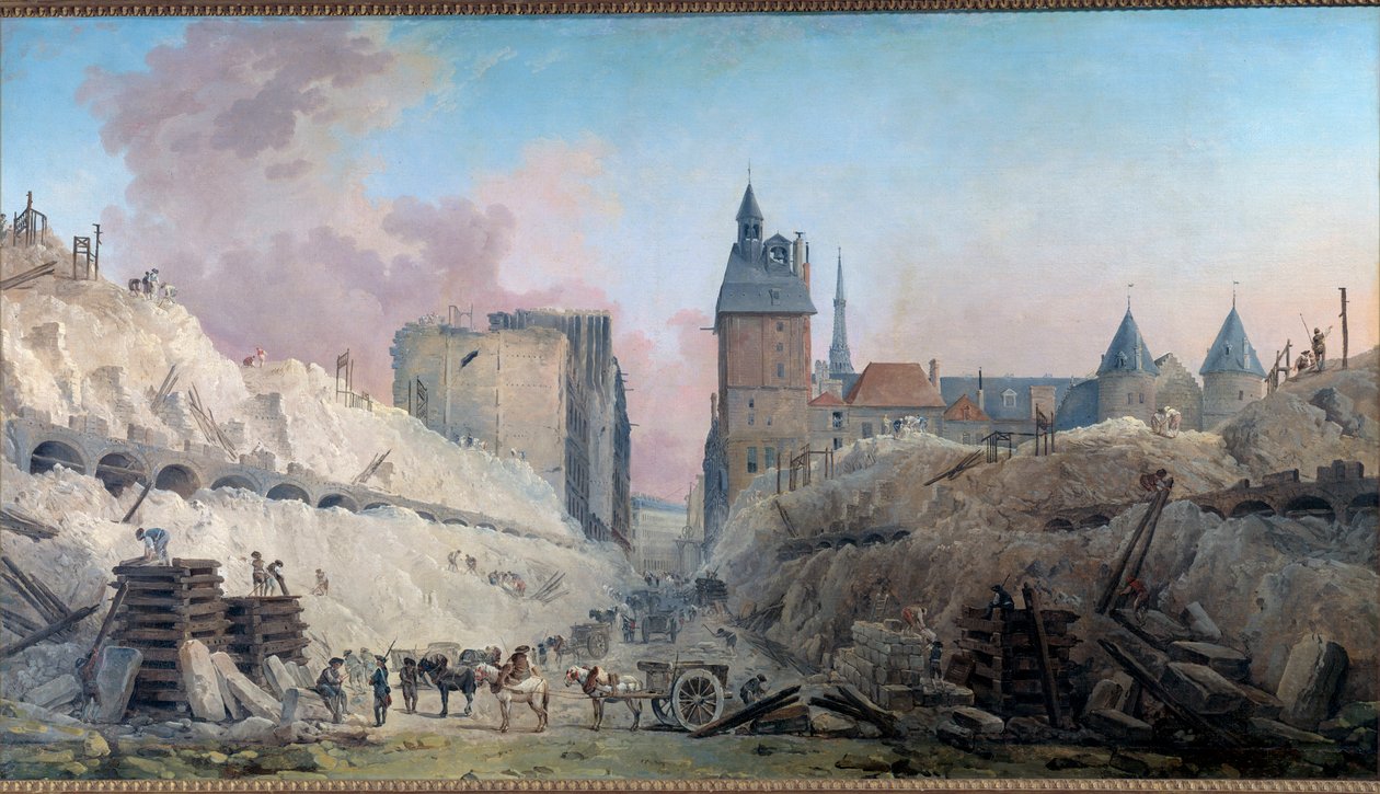 A demolição das casas da Pont au Change em 1788 Pintura de Hubert Robert (1733-1808) 1788 Sol. 0,86x1,59 m Paris, Musee Carnavalet de Hubert Robert