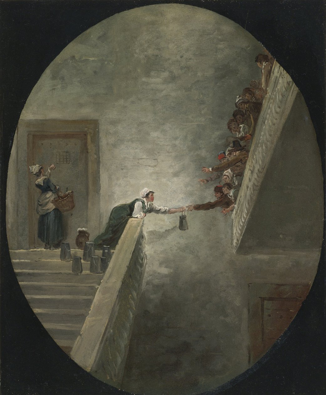 A distribuição de leite na prisão de Saint-Lazare, ca 1794 de Hubert Robert