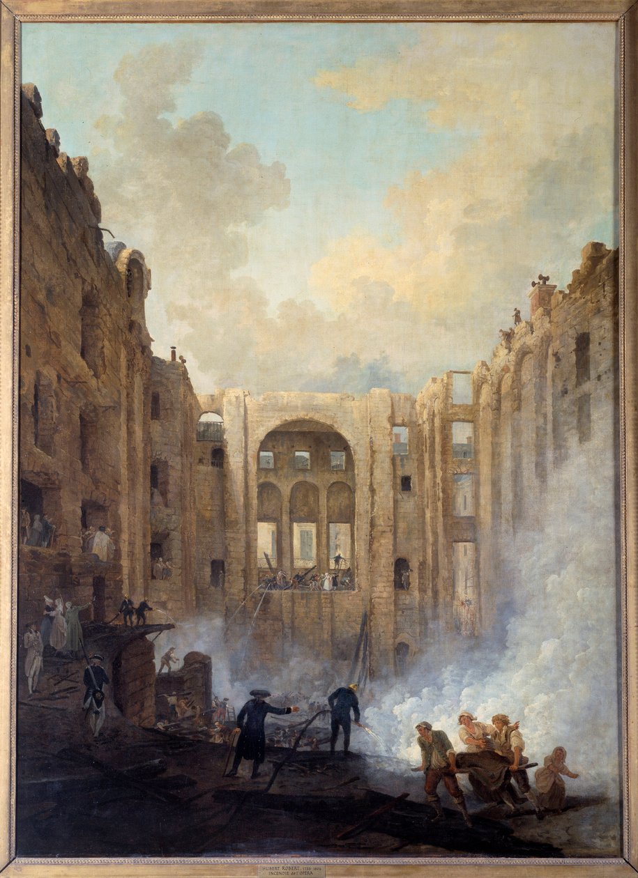 O incêndio da Ópera no Palais Royal (Paris). Pintura de Hubert Robert (1733-1808) de Hubert Robert