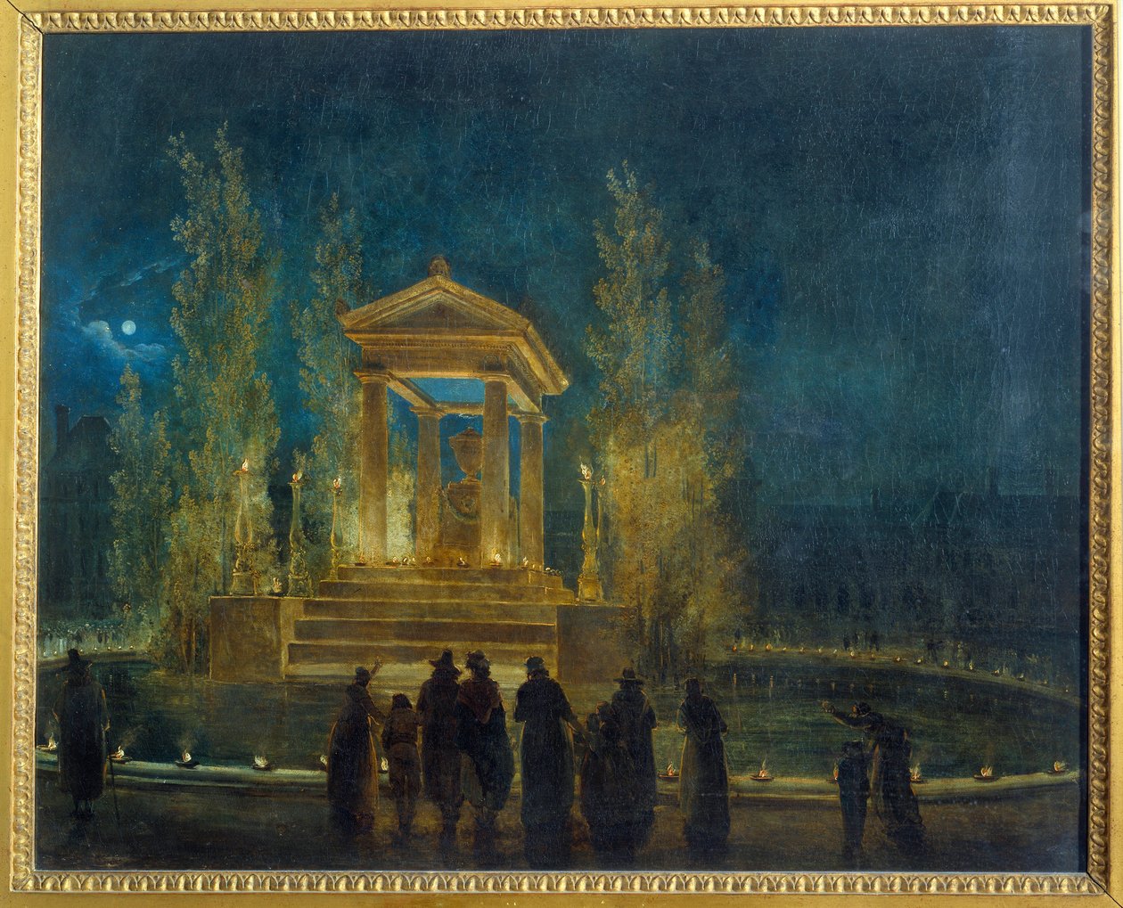 O mausoléu temporário de Jean Jacques Rousseau (1712-1778) na bacia das Tuileries antes da tradução de suas cinzas para a Pintura do Panteão por Hubert Robert (1733-1808) 1794 Sol. 0,65x0,8 m Paris, Musee Carnavalet de Hubert Robert