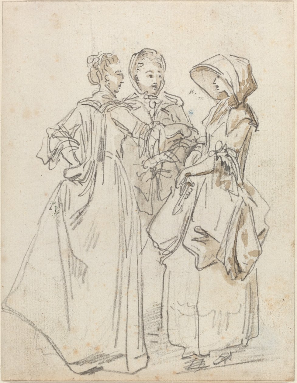 Três senhoras conversando de Hubert Robert
