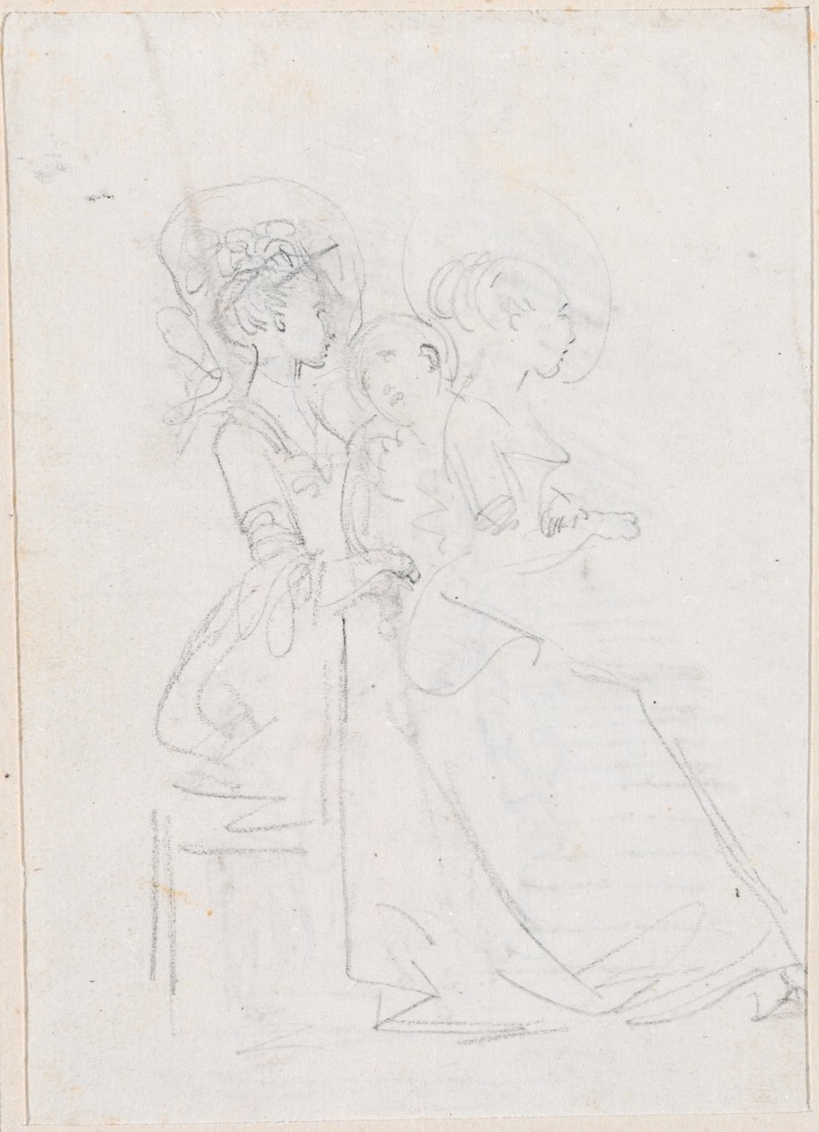 Duas mulheres sentadas com figura masculina entre elas [verso] de Hubert Robert