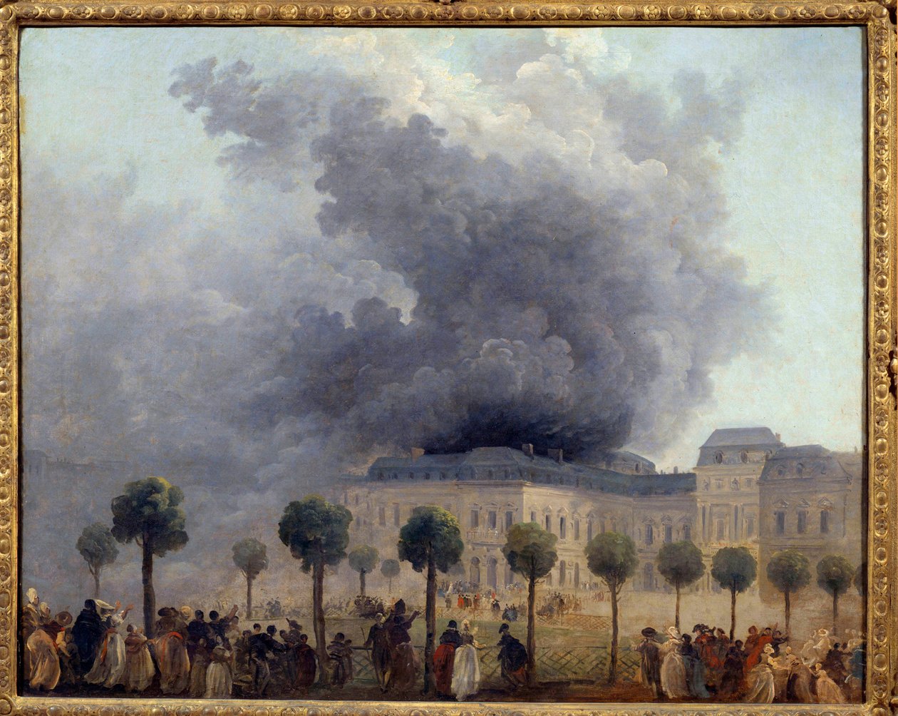 Vista do incêndio da Ópera vista dos jardins do Palais Royal em 8/06/1781, Pintura de Hubert Robert de Hubert Robert