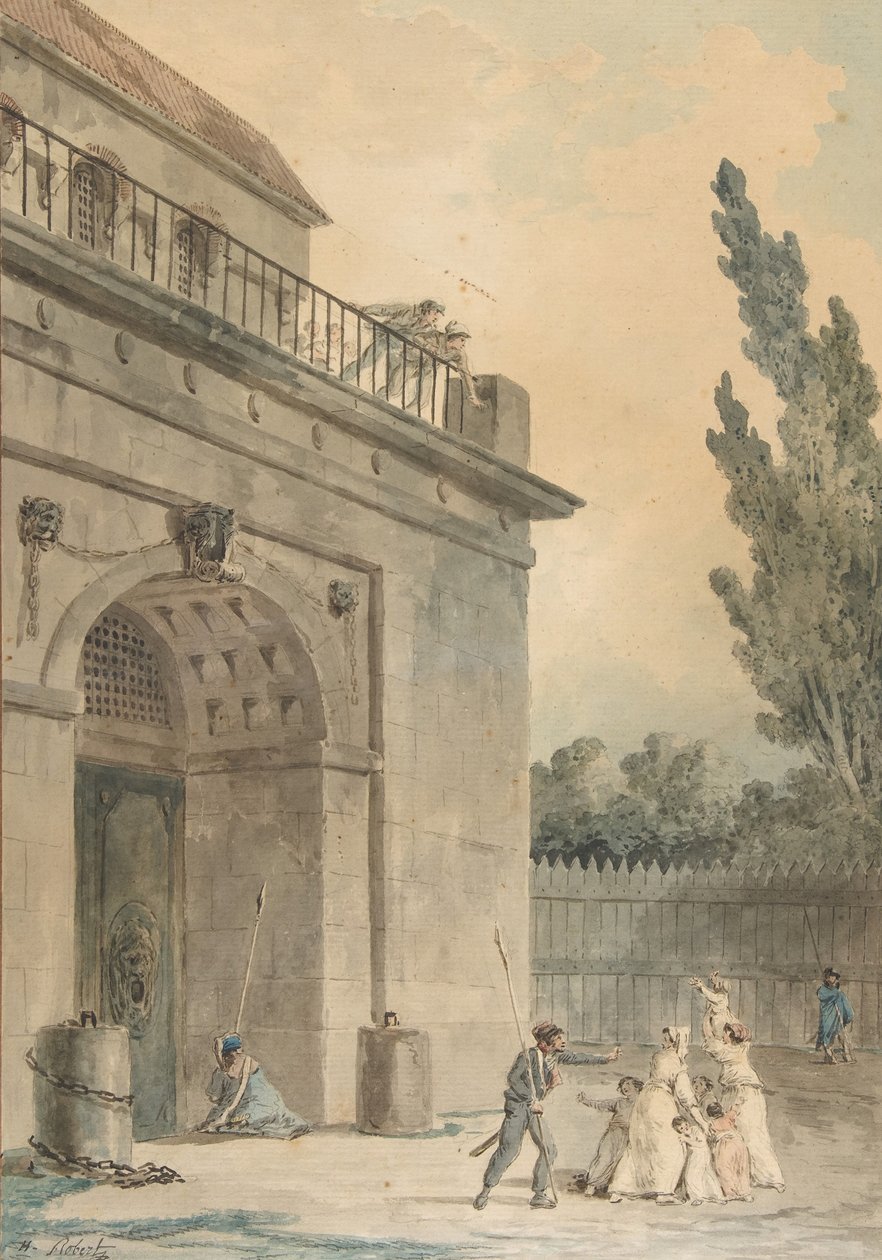 Visitantes saindo de uma prisão, 1794-95. de Hubert Robert