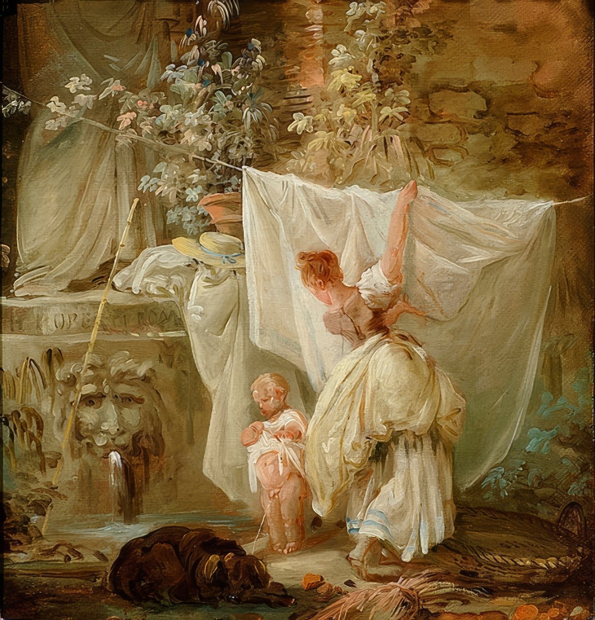 Lavadeira e criança. 1761 de Hubert Robert