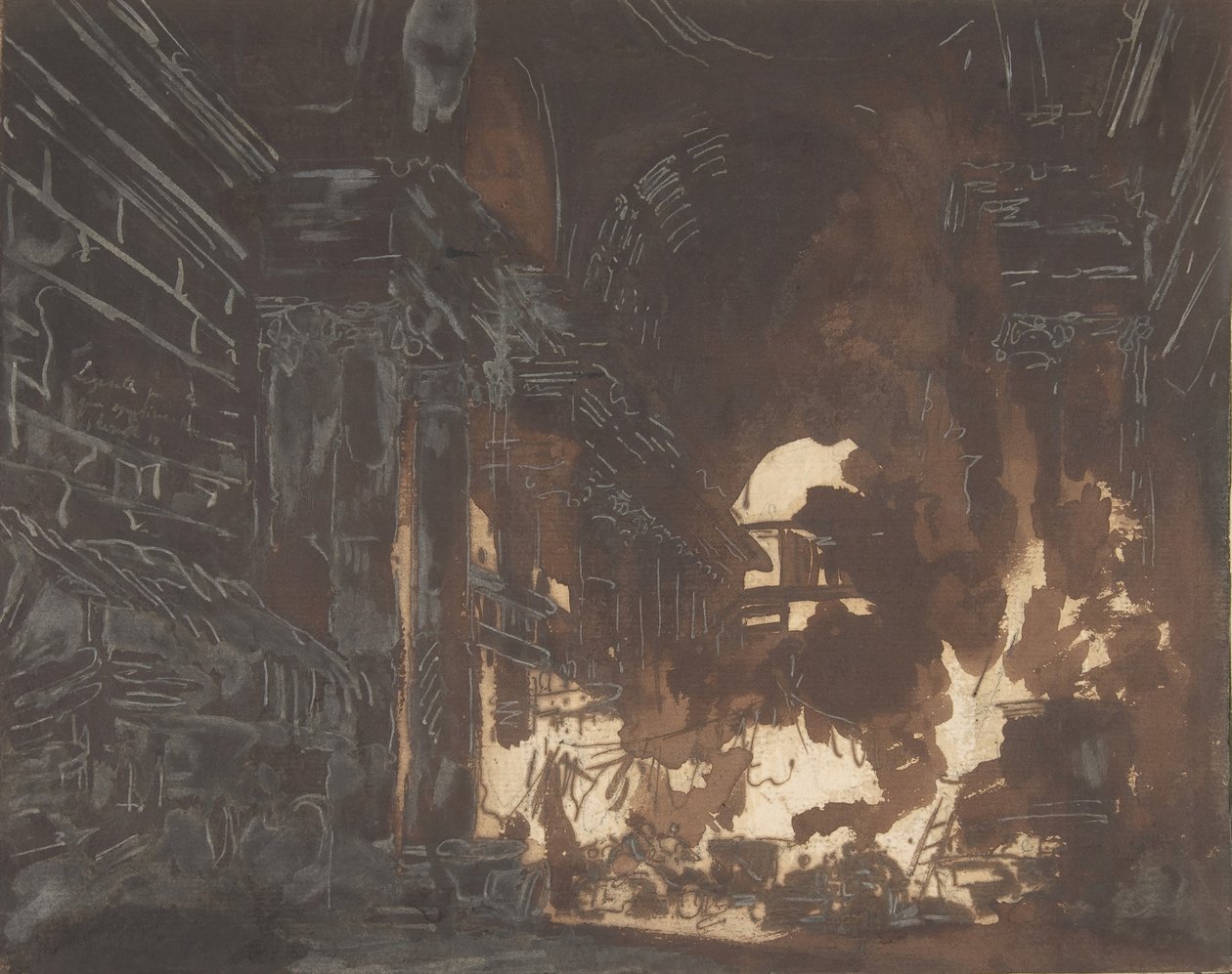 Lavadeiras em uma galeria em ruínas, c. 1760. de Hubert Robert