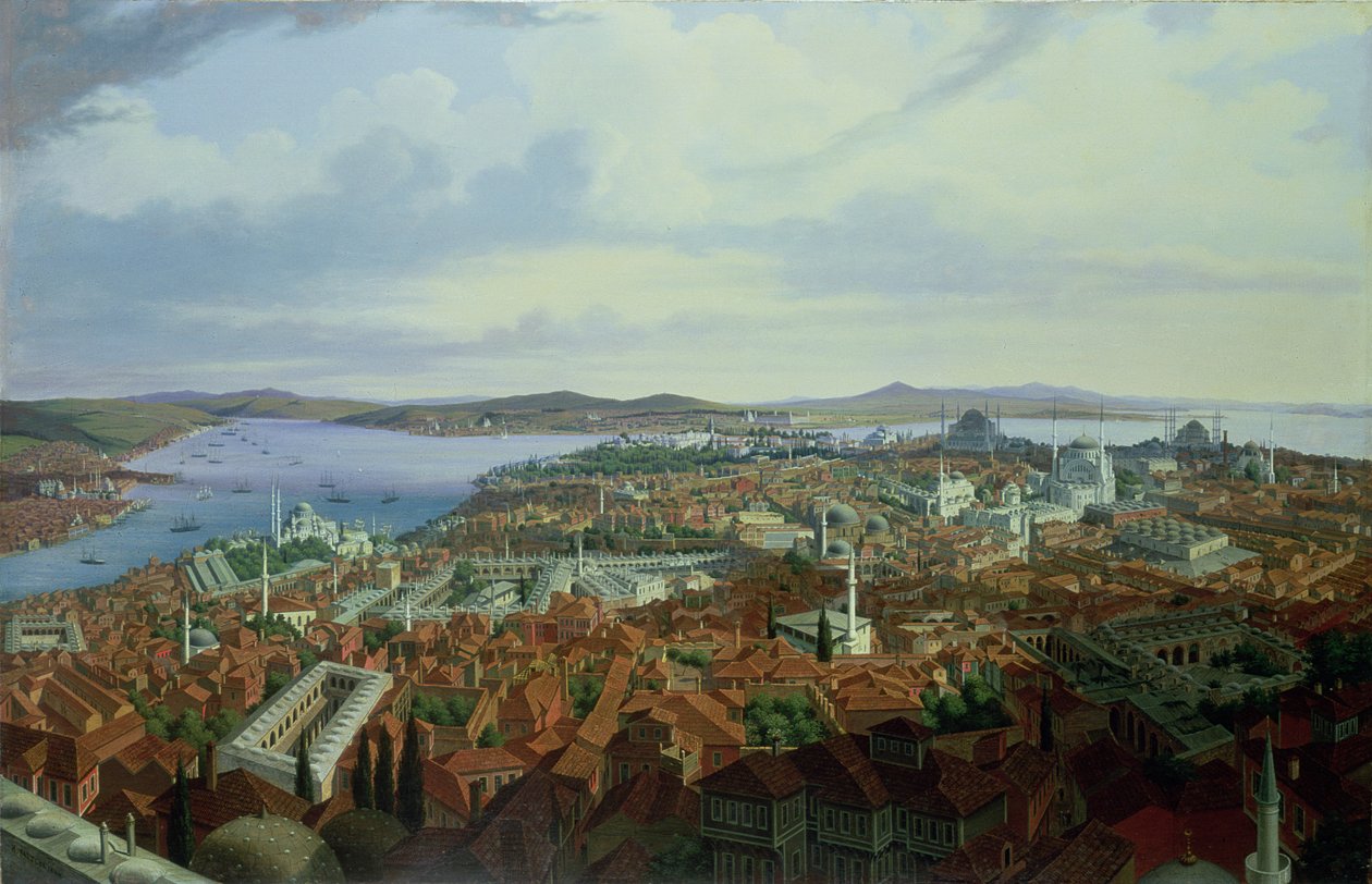 Panorama de Constantinopla da Suleymaniye Camii, 1844 de Hubert Sattler