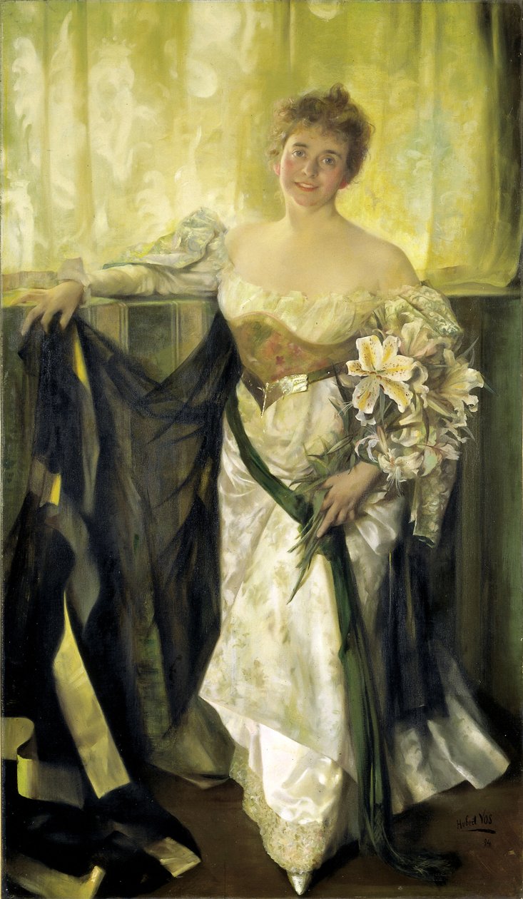 Alice Barney em cetim branco, 1894. de Hubert Vos