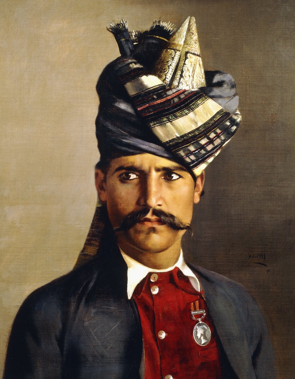 Retrato de um Khattack com adereço militar na cabeça de Hubert Vos