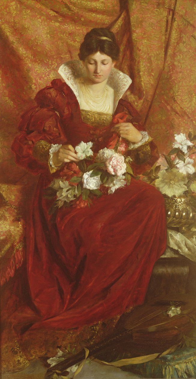 Uma senhora arranjar flores de Hubert von Herkomer