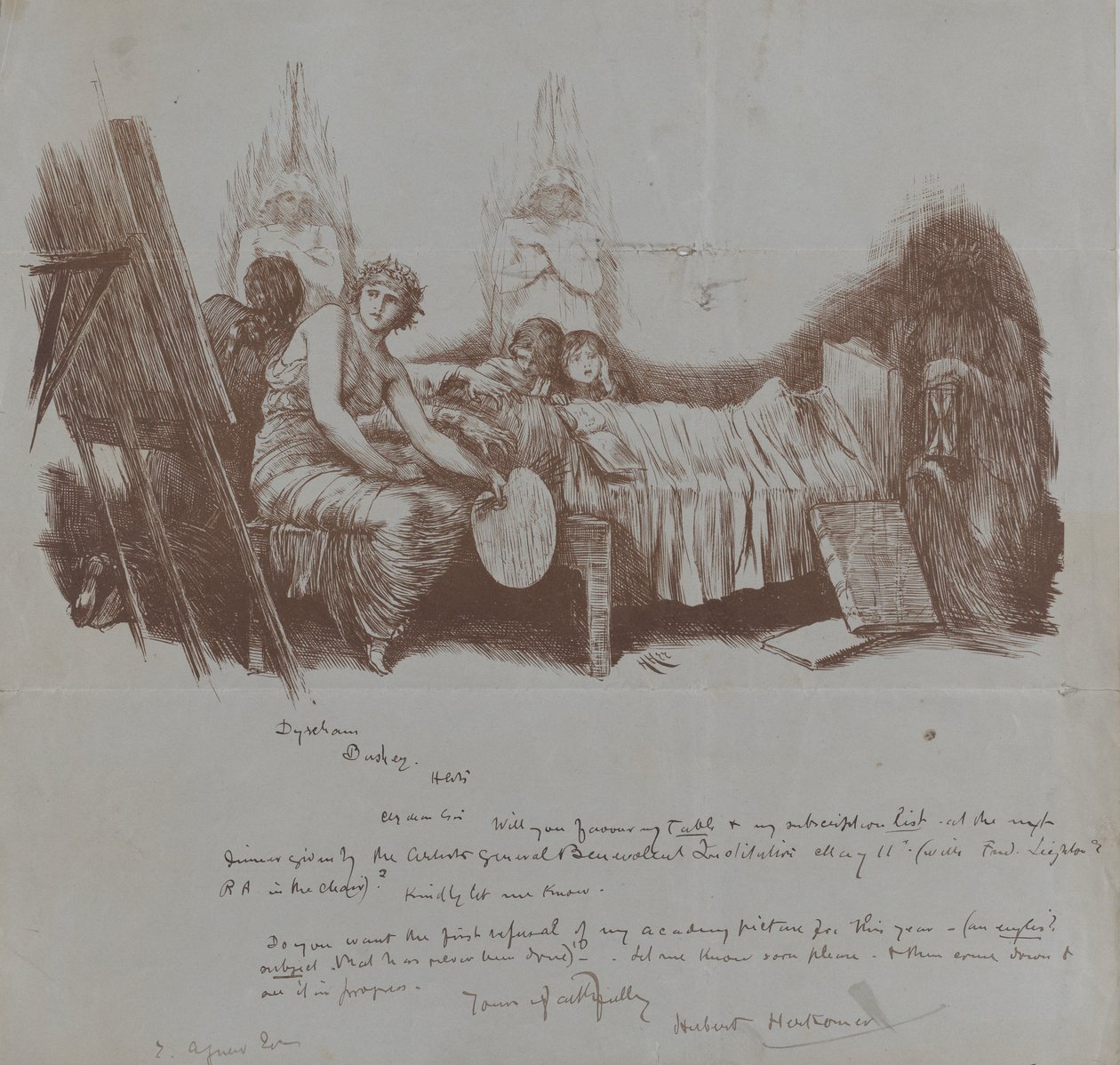 Convite para um jantar beneficente de Hubert von Herkomer para Thomas Agnew, 1877-78. de Hubert von Herkomer