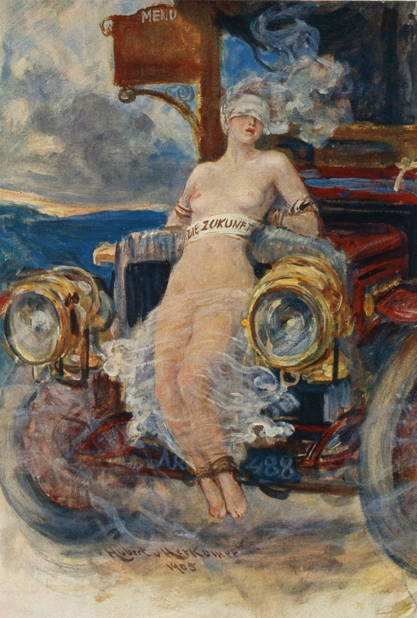 Programa de Banquete, Die Zukunft (O Futuro), 1905 (fotogravura no cardápio) de Hubert von Herkomer