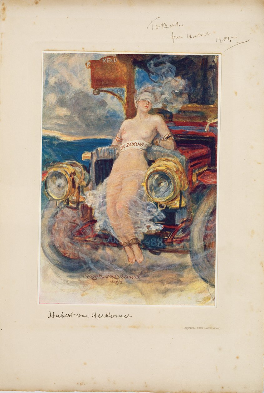 Programa para banquete, &39;Die Zukunft&39; (&39;O Futuro&39;) 1905 (fotogravura no cardápio) de Hubert von Herkomer