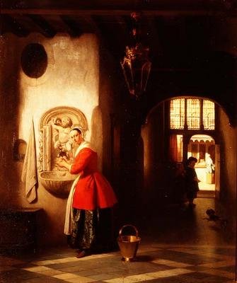 Uma empregada num corredor de Hubertus van Hove