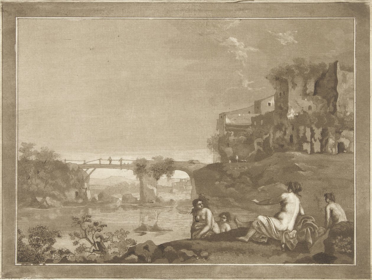 Paisagem com ninfas de banho de Hubertus van Hove